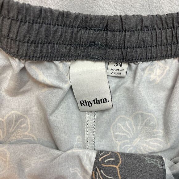 Rhythm Board Shorts Mens 34 Gray Surfer Beach Floral Tropical Drawstring Pull On - Picture 3 of 8